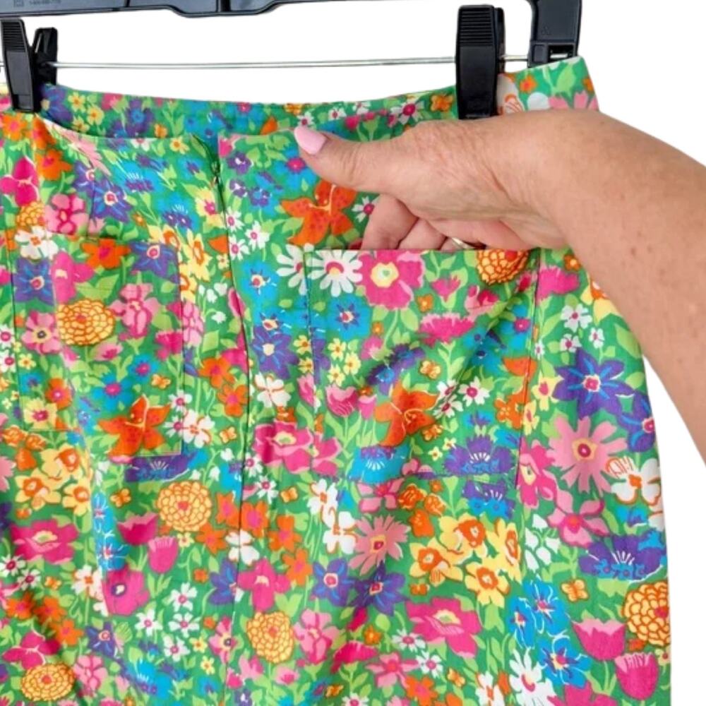 Lilly Pulitzer Green Blue Pink Floral Side Bow Mini Skirt Size 12 Golf Preppy - Picture 7 of 9